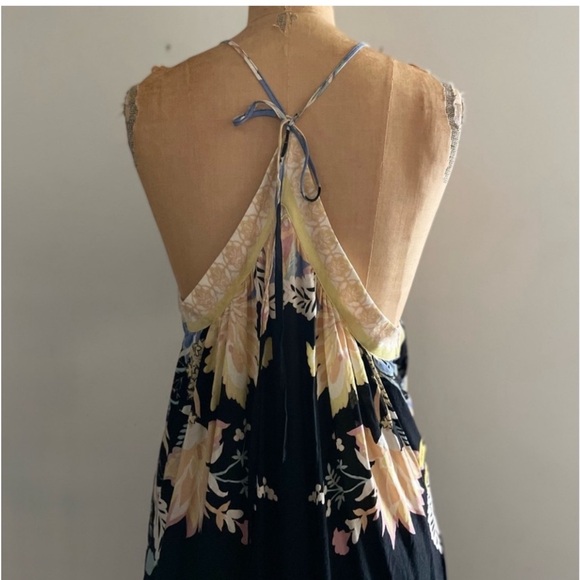 Free People] Black Yellow Paisley Floral Print Wrap Back open Slip Dress - Picture 11 of 16